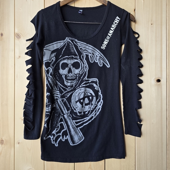 Sons Of Anarchy Tops - Sons of Anarchy Long Sleeve T-shirt Reaper Cut Out Sleeves Black Shirt Medium